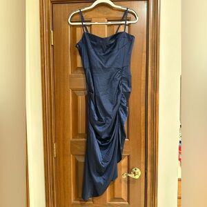 Cider Illusion Ruched Midnight Blue Asymmetrical Dress NWT Medium